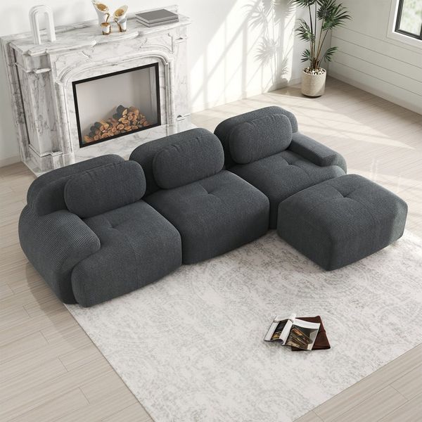 BBWL 3-Sitzer modulares Ecksofa aus Cordstoff ohne Montage, ergonomisch mit extra-breiten Armlehnen und 32D Komfortpolsterung