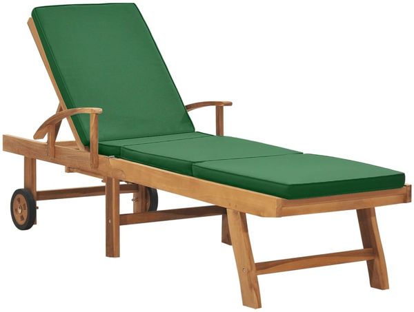 vidaXL Sonnenliege mit Auflage Massivholz Teak Grün 48024