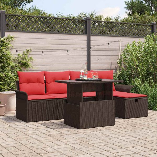 vidaXL Gartensofa-set mit Kissen mit Speicher 6 pcs Braun Poly-Rattan 3361003
