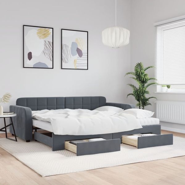 vidaXL Tagesbett Ausziehbar mit Schubladen Dunkelgrau 90x190 cm Samt 3197015