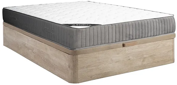 Vente-unique - MALINO Mattress and bed base set StoffHolz, Platte Beige - B 140 cm x H 30 cm x L 190 cm