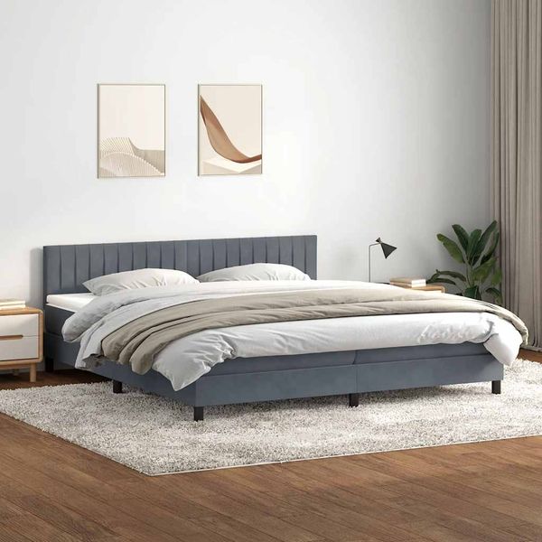 vidaXL Boxspringbett mit Matratze & LED Dunkelgrau 180x220 cm Samt 3317134