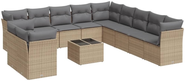 vidaXL 12-tlg. Garten-Sofagarnitur mit Kissen Beige Poly Rattan 3217889