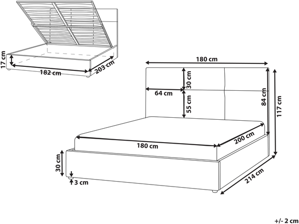 Bett mit Stauraum Stoff LAGORD 180 x 200 cm Cremeweiß Bild 2