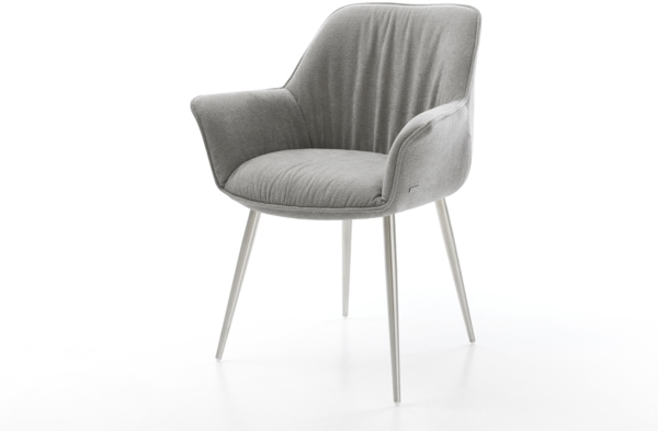 Esszimmerstuhl Keila-Flex mit Armlehnen Strukturstoff Soft Grau 4-Fuß konisch Edelstahl