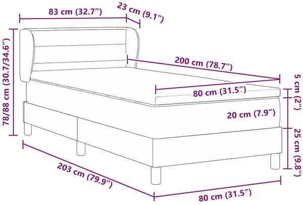vidaXL Boxspringbett mit Matratze Schwarz 80 x 200 cm Stoff 3340117 Bild 11