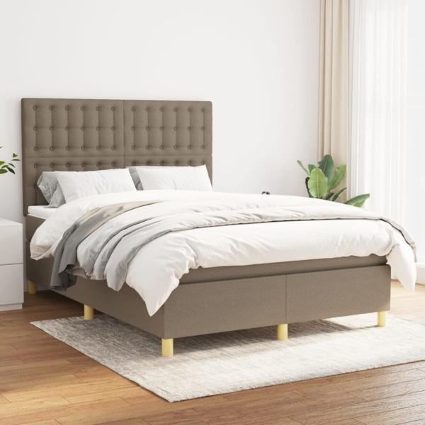 vidaXL Boxspringbett mit Matratze Taupe 140x190 cm Stoff 3142653