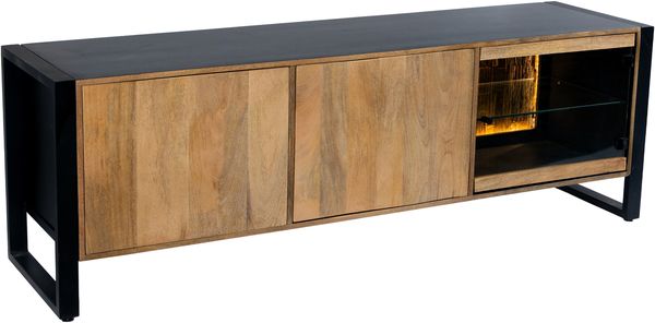 TV-Schrank LIV - Mangoholz Schwarz Matt 60x47x180cm | Fernsehtisch TV Lowboard für Fernseher