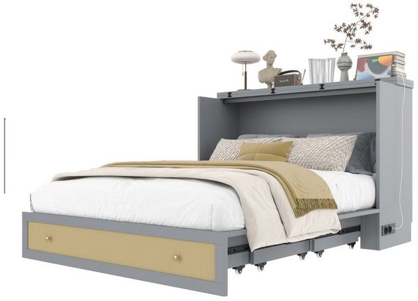 autolock Schrankbett Schrankbett,140 x 200CM,Mobiles Hausbett mit Schubladen und Regal Kinderbtt mit USB und Steckdose,Umbaubares Plattformbett,Ohne Matratze