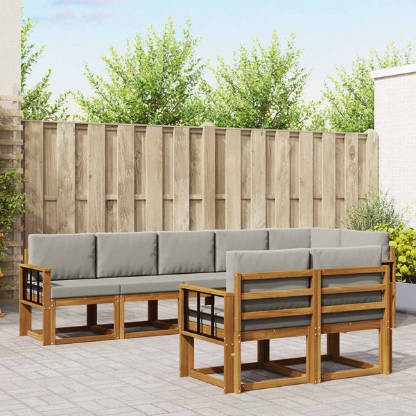 vidaXL Outdoor-Sofagarnitur mit Kissen 8 pcs Natürlich und Hellgrau 3366579