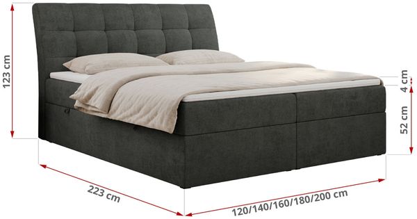 Mks Möbel 'Diegos' Boxspringbett mit Multipocket-Matratze und Topper, 180x200 cm, Dunkelgrau, Stoff, Hart (H4) Bild 5