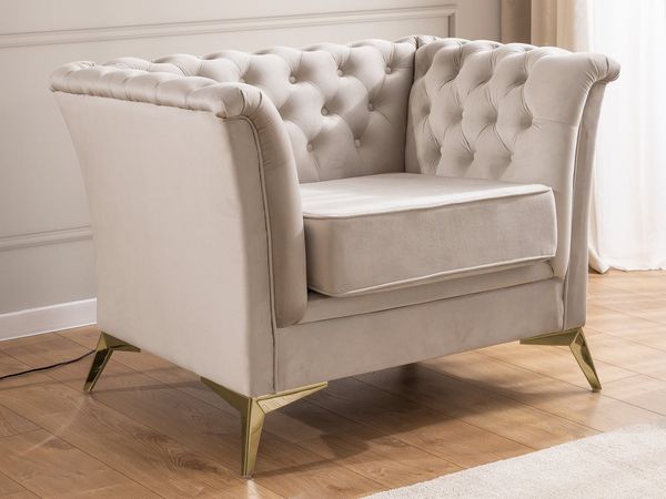 S-Style Möbel Chesterfield-Sessel Whitby aus Samt mit goldenen, silbernen oder schwarzen Füßen, mit Wellenfederung
