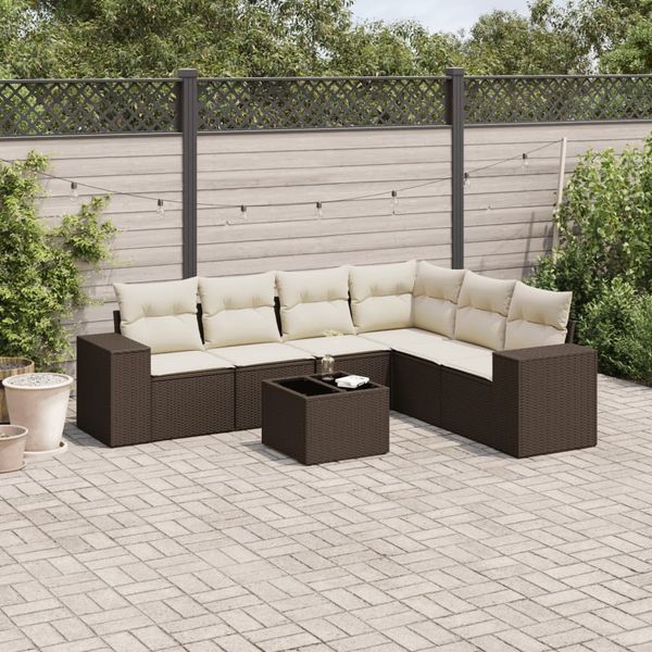 vidaXL 7-tlg. Garten-Sofagarnitur mit Kissen Braun Poly Rattan 3222622