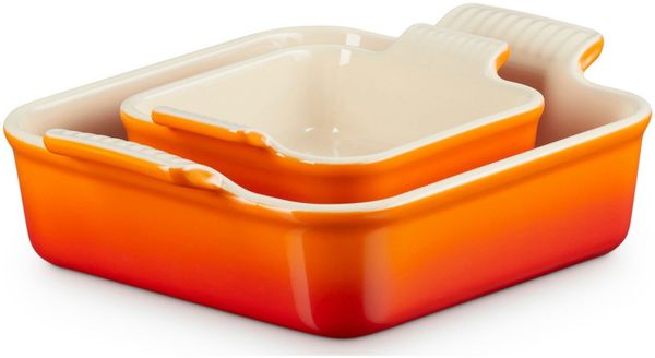 LE CREUSET Auflaufform Auflaufform Tradition quadratisch ofenrot 2tlg, Steinzeug