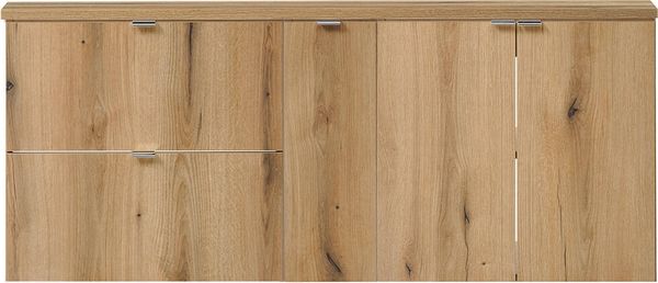 Doppelwaschtisch Skelbolu 140x60x40 cm mit 3 Türen und 2 Schubladen Eiche [en. casa]