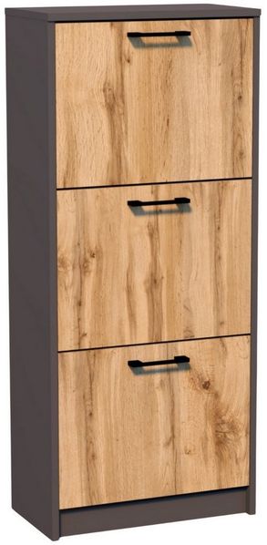 Home Collective Schuhschrank mit 3 aufklappbaren Schubladen, Schuhregal mit 3 Fächern 50 cm breit (platzsparende Schuhaufbewahrung, laminierte Platte) weiche abgerundete Kanten, matte Oberfläche, graphit Eiche