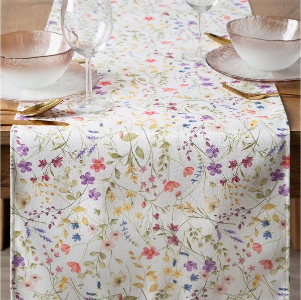 Eurofirany Tischdecke Blumenmuster (Packung 1-tlg, 1x Tischdecke), Fleckabweisende Tischdecke mit floralem Druck – wasserabweisend