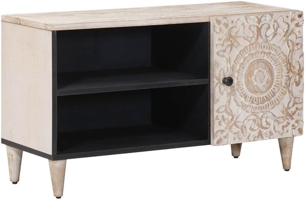 vidaXL TV-Schränk mit Regal Weiß 80 x 31,5 x 46 cm Massivholz Mango 4018383