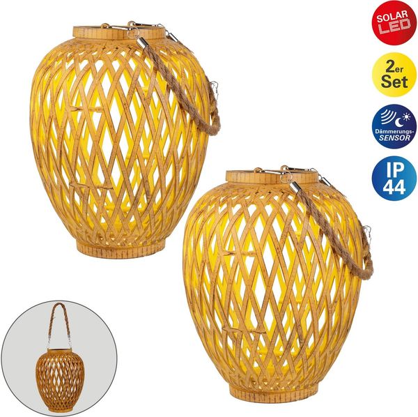 näve LED Solarleuchte 2er Set Korb- / Solardekoleuchte "CESTO", LED fest integriert, Warmweiß, Inkl. Dämmerungssensor