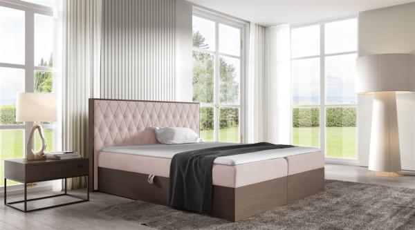 Boxspringbett Bett BROMIA 200x200cm Dunkel Eiche Stoff Altrosa inkl. Bettkasten