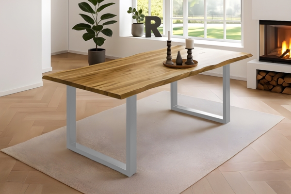 Esstisch Baumkante massiv Akazie natur 120 x 80 silber NOAH 67357820