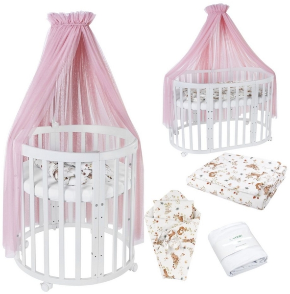Waldin Babybett Mobiles Babybett OWAL aus Holz 7in1 mit Matratze, mitwachsend