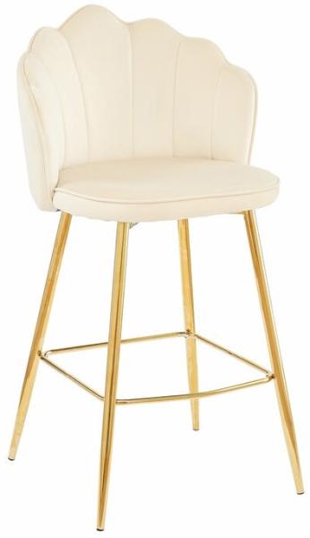 Barhocker Beige 2er Set 52 x 54 cm Samt Muscheldesign mit Metallgestell Gold