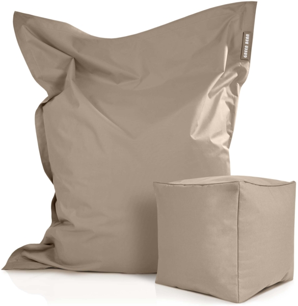 Green Bean® 2er Set XXL Sitzsack inkl. Poufmit mit EPS-Perlen - Riesensitzsack 140x180 Liege-Kissen Bean-Bag - Hellgrau