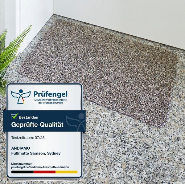 andiamo Fußmatte Samson – waschbare Fussmatte innen – rutschfeste und saugfähige Schmutzfangmatte aus Baumwolle – pflegeleichte Türmatte 60x100 cm cm, Granit