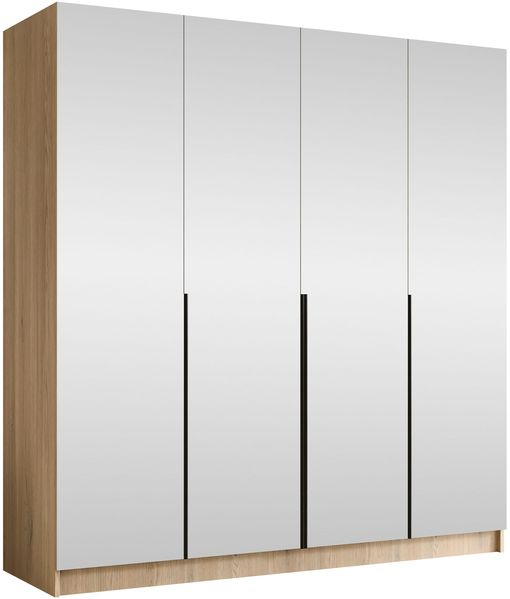 Drehtürenschrank Salkor III, Kleiderschrank mit 4 Türen, Frontspiegel (Farbe: Eiche Cremona / Eiche Cremona + Schwarz)