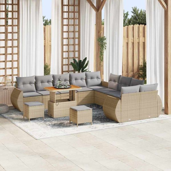 vidaXL Garten-Sofa-Set mit Kissen mit Kissen 13 pcs Beige und Hellgrau 3363887