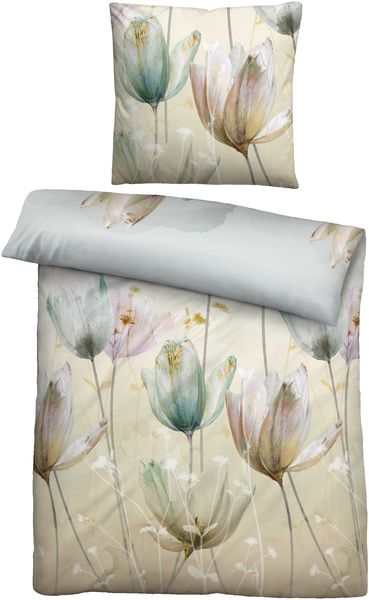 biberna Baumwoll-Satin Bettwäsche 0614508 TULPE, perlmutt, 1x 155x220 cm + 1x 80x80 cm