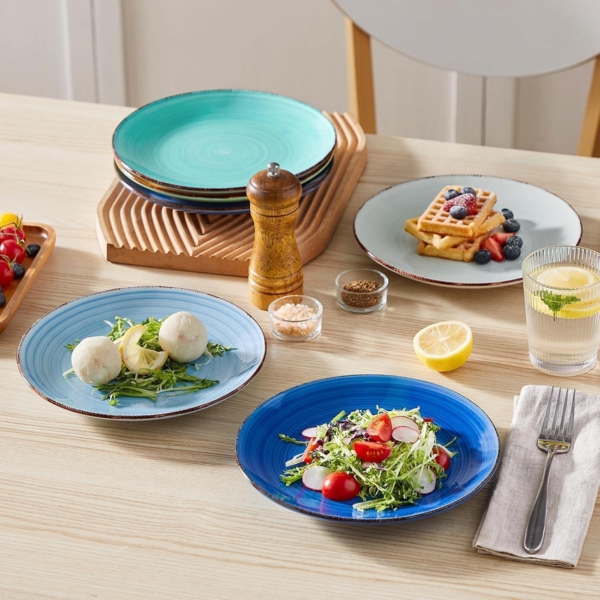 vancasso BONITA Speiseteller Set 6 Personen Ø 21,5 cm Geschirr Steingut Blau Bild 8