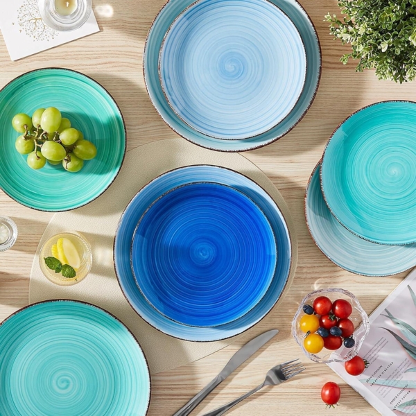 vancasso BONITA Speiseteller Set 6 Personen Ø 21,5 cm Geschirr Steingut Blau Bild 7