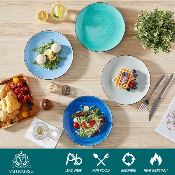 vancasso BONITA Speiseteller Set 6 Personen Ø 21,5 cm Geschirr Steingut Blau Bild 3
