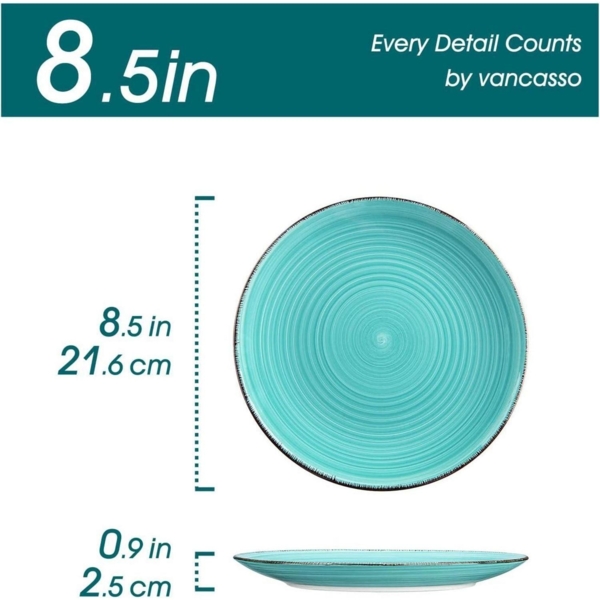 vancasso BONITA Speiseteller Set 6 Personen Ø 21,5 cm Geschirr Steingut Blau Bild 2