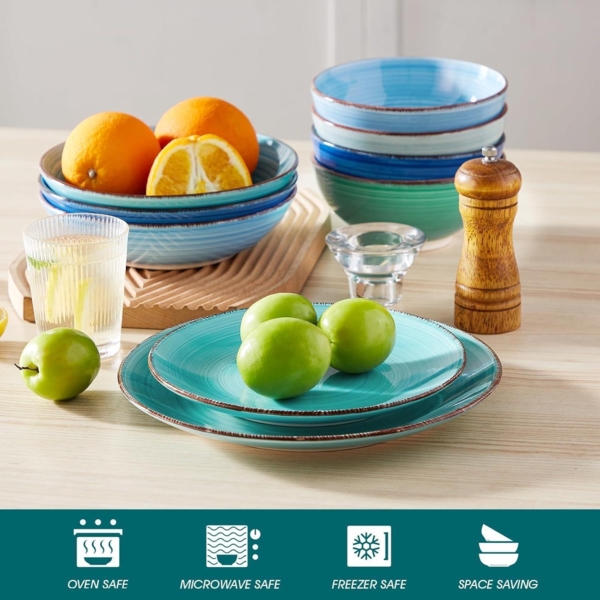 vancasso BONITA Speiseteller Set 6 Personen Ø 21,5 cm Geschirr Steingut Blau Bild 4