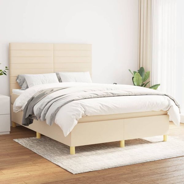vidaXL Boxspringbett mit Matratze Creme 140x190 cm Stoff 3142414