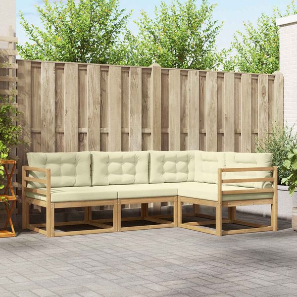 vidaXL Outdoor-Sofagarnitur mit Kissen 3 pcs Weiß und Creme Polyester 3386359