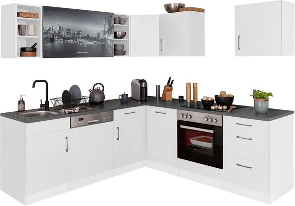 KOCHSTATION Küchenzeile KS-Paris – Küchen mit einzigartigen Fotomotiven auf den Fronten, Stellbreite 220/220 cm, wahlweise mit E-Geräten, mit Motivdruck