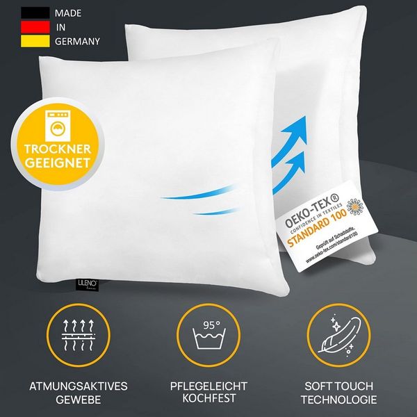 LILENO HOME Microfaserkissen - geeignet für Allergiker, in verschiedenen Größen - Made in Germany, Füllung: 100% Polyester, Rückenschläfer, Seitenschläfer, Bauchschläfer, Set, 1er Set, Kissen 40x40 cm mit Reißverschluss, als Bettkissen oder Dekokissen