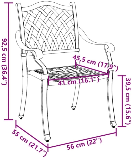 vidaXL Gartenstuhl 2 pcs Weiß 55 x 56,5 x 91cm Aluminium 42002376 Bild 9