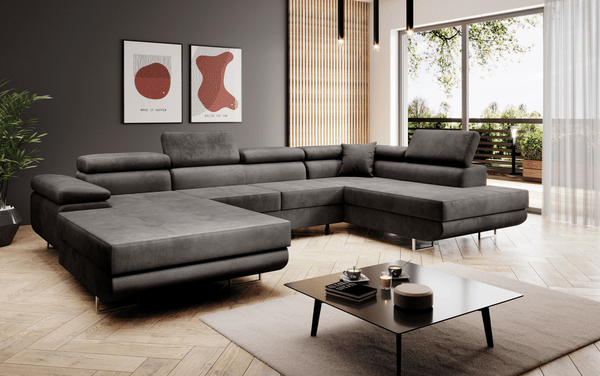 Designer Sofa Lago mit Schlaf - und Klappfunktion Anthrazit Samt Rechts