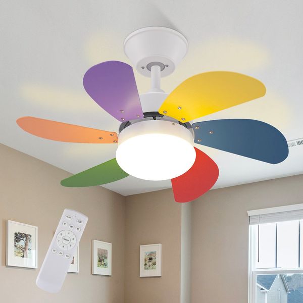 ZMH Deckenventilator Mit Beleuchtung und Fernbedienung Leise - Deckenlampe Wohnzimmer 6 Flügeln Ø75 cm Ventilator Timing Deckenleuchte mit Einzelleuchte Fan Sommer-/Winter Schlafzimmer/Bunt