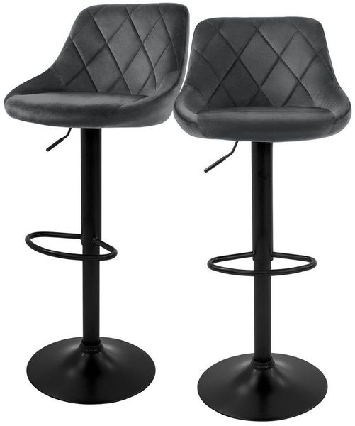 ML-DESIGN Barhocker Gepolsterter Barstuhl mit Rückenlehne und Fußstütze, 360° drehbar (2 St), Drestuhl höhenverstellbar 62-82 cm, Grau, Bezug aus Samt