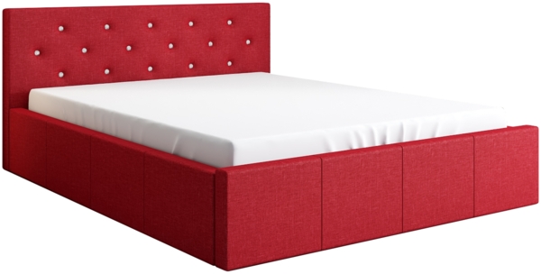 Polsterbett SKIDI 160x200 mit Matratze, Bettkasten und Lattenrost. Farbe: ROT 13
