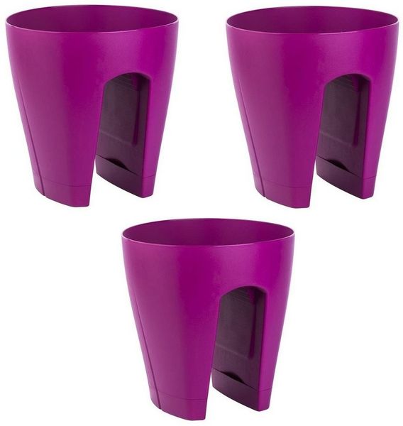 Engelland Blumentopf Geländertopf mit Wasserauffangschalen (Vorteils-Set, 3 St, Fassungsvermögen 9 Liter je Topf), UV-beständig, wetterfest, frostbeständig, ideal für Geländer/Zäune