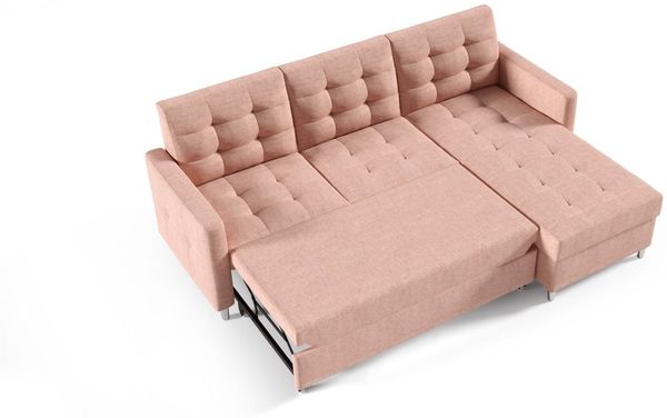 Ecksofa Sofa NURI Stoff Luis Graphit mit Schlaffunktion Ottomane Rechts Bild 2