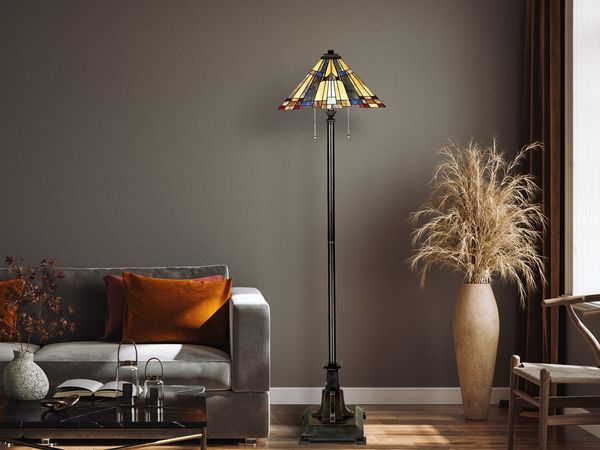 Tiffany Stehlampe Lampenschirm Bunt mit Zugschalter & E27 LED, Höhe 158cm