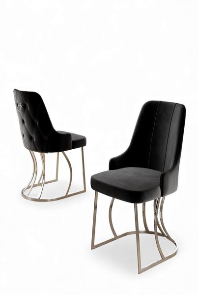 Stilvolles 6-teiliges Stuhlset, Schwarz & Chrom, 44 x 46 x 98 cm | 100% Metall, Bezug aus Babyface-Stoff, 50 cm Sitzhöhe | Modernes Glamour-Design